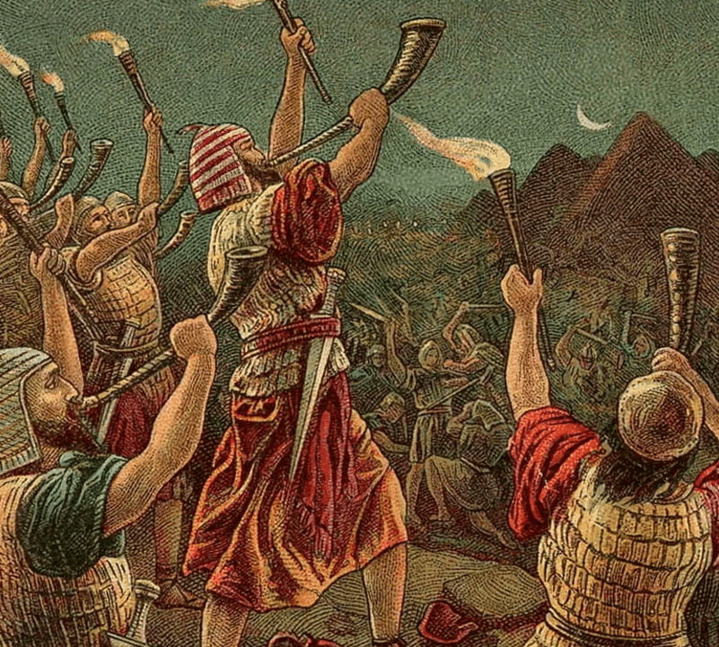 biblical scene of jews blowing shofars